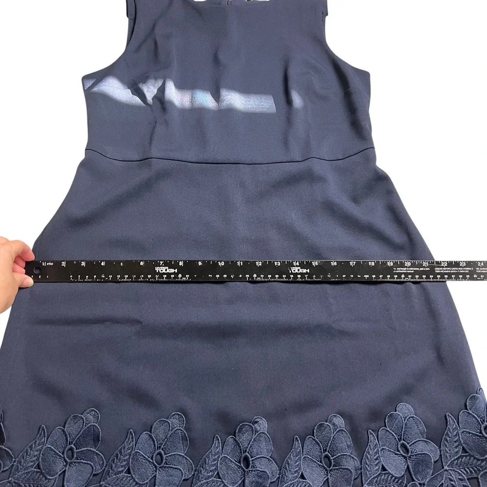 Ann Taylor Factory Navy Blue Floral‎ Eyelet Hem Sleeveless Sheath Dress 12